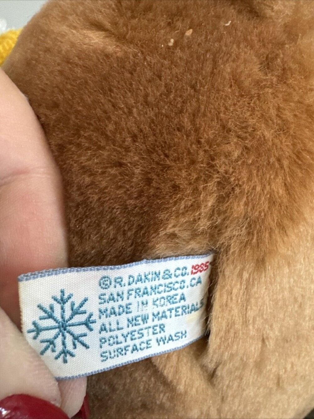 Vtg Sno Buddies Plush Dog Yellow Sweater Snowflake 14" By R. Dakin & Co. 1985 - Picture 3 of 11